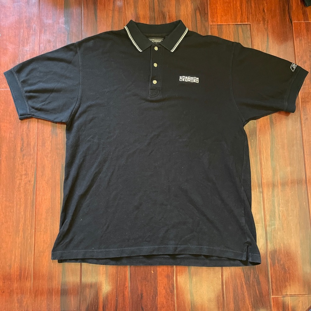 Vintage Cartoon Network Reebok Golf Polo Shirt Embroidered Black Y2K Mens Medium